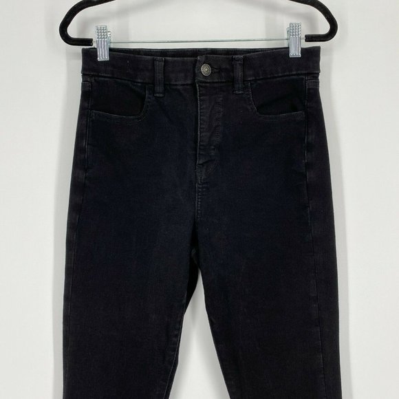 American Eagle Curvy Jegging Jeans Size 4 Super Hi-Rise Stretch Crop Denim Black - Picture 2 of 12